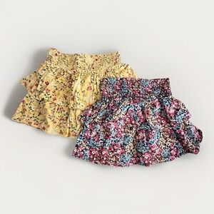 Wonder Nation Girls Skort Lot 2 Floral Ruffle Tiered Skirt Shorts Size 4T Boho